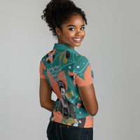 Maya Angelou Women Polo Shirt Inspirational Quote Design Vibrant Teal and Orange Leaf Motif - Wonder Print Shop
