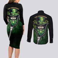 The Irish Man 3D Zip Art Couples Matching Long Sleeve Bodycon Dress and Long Sleeve Button Shirt - Wonder Print Shop