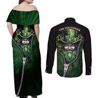 The Irish Man 3D Zip Art Couples Matching Off Shoulder Maxi Dress and Long Sleeve Button Shirt - Wonder Print Shop