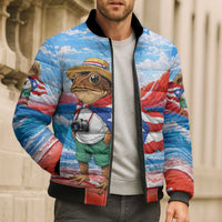 Coqui Frog Puerto Rico Flag Bomber Puffer Jacket Taino Boricua Puerto Rican