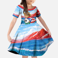Coqui Frog Puerto Rico Flag Kid Short Sleeve Dress Taino Boricua Puerto Rican