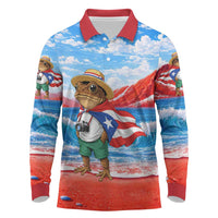 Coqui Frog Puerto Rico Flag Long Sleeve Polo Shirt Taino Boricua Puerto Rican