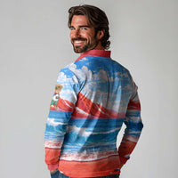 Coqui Frog Puerto Rico Flag Long Sleeve Polo Shirt Taino Boricua Puerto Rican