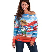 Coqui Frog Puerto Rico Flag Off Shoulder Sweater Taino Boricua Puerto Rican