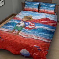 Coqui Frog Puerto Rico Flag Quilt Bed Set Taino Boricua Puerto Rican