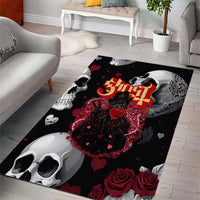 Ghost Valentine Area Rug with Rockets Skull Heart Pattern