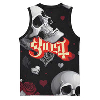 Ghost Valentine Basketball Jersey with Rockets Skull Heart Pattern