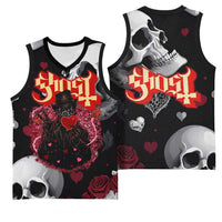 Ghost Valentine Basketball Jersey with Rockets Skull Heart Pattern