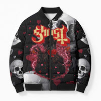 Ghost Valentine Bomber Puffer Jacket with Rockets Skull Heart Pattern