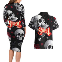 Ghost Valentine Couples Matching Long Sleeve Bodycon Dress and Hawaiian Shirt with Rockets Skull Heart Pattern