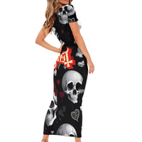 Ghost Valentine Family Matching Short Sleeve Bodycon Dress and Hawaiian Shirt with Rockets Skull Heart Pattern