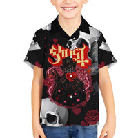Ghost Valentine Family Matching Short Sleeve Bodycon Dress and Hawaiian Shirt with Rockets Skull Heart Pattern