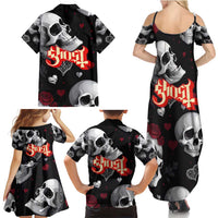 Ghost Valentine Family Matching Summer Maxi Dress and Hawaiian Shirt with Rockets Skull Heart Pattern