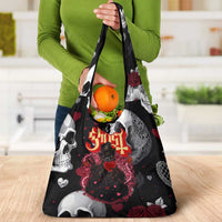 Ghost Valentine Grocery Bag with Rockets Skull Heart Pattern