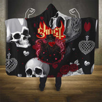 Ghost Valentine Hooded Blanket with Rockets Skull Heart Pattern