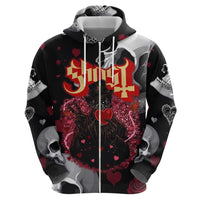 Ghost Valentine Hoodie with Rockets Skull Heart Pattern