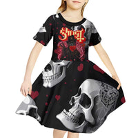 Ghost Valentine Kid Short Sleeve Dress with Rockets Skull Heart Pattern