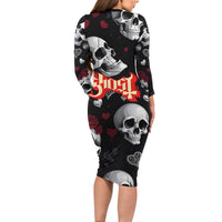 Ghost Valentine Long Sleeve Bodycon Dress with Rockets Skull Heart Pattern