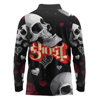 Ghost Valentine Long Sleeve Polo Shirt with Rockets Skull Heart Pattern