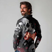 Ghost Valentine Long Sleeve Polo Shirt with Rockets Skull Heart Pattern