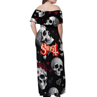 Ghost Valentine Off Shoulder Maxi Dress with Rockets Skull Heart Pattern