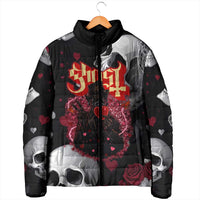 Ghost Valentine Padded Jacket with Rockets Skull Heart Pattern