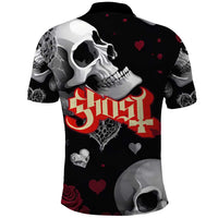 Ghost Valentine Polo Shirt with Rockets Skull Heart Pattern