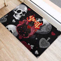 Ghost Valentine Rubber Doormat with Rockets Skull Heart Pattern