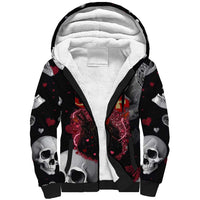 Ghost Valentine Sherpa Hoodie with Rockets Skull Heart Pattern