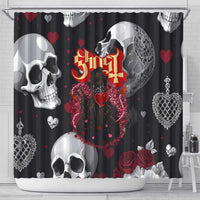 Ghost Valentine Shower Curtain with Rockets Skull Heart Pattern