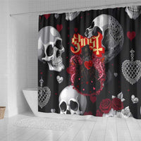 Ghost Valentine Shower Curtain with Rockets Skull Heart Pattern