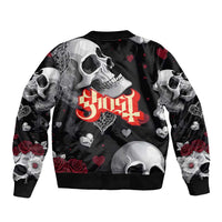 Ghost Valentine Sleeve Zip Bomber Jacket with Rockets Skull Heart Pattern