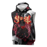 Ghost Valentine Sleeveless Hoodie with Rockets Skull Heart Pattern