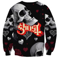 Ghost Valentine Sweatshirt with Rockets Skull Heart Pattern