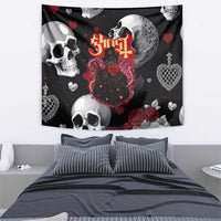 Ghost Valentine Tapestry with Rockets Skull Heart Pattern