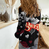 Ghost Valentine Women Casual Shirt with Rockets Skull Heart Pattern
