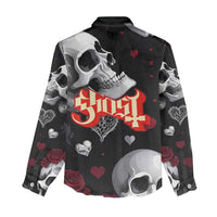 Ghost Valentine Women Casual Shirt with Rockets Skull Heart Pattern