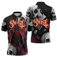 Ghost Valentine Zipper Polo Shirt with Rockets Skull Heart Pattern