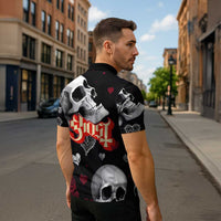 Ghost Valentine Zipper Polo Shirt with Rockets Skull Heart Pattern