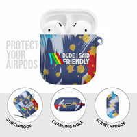 Dude I Said Friendly Graphic AirPods Case with Gold Paint Splatter and Retro Stripes