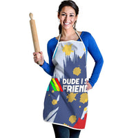 Dude I Said Friendly Graphic Apron with Gold Paint Splatter and Retro Stripes