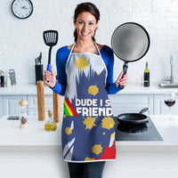 Dude I Said Friendly Graphic Apron with Gold Paint Splatter and Retro Stripes