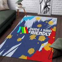 Dude I Said Friendly Graphic Area Rug with Gold Paint Splatter and Retro Stripes