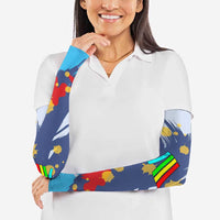 Dude I Said Friendly Graphic Arm Sleeves with Gold Paint Splatter and Retro Stripes