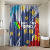 Dude I Said Friendly Graphic Bathroom Set with Gold Paint Splatter and Retro Stripes