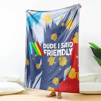 Dude I Said Friendly Graphic Blanket with Gold Paint Splatter and Retro Stripes