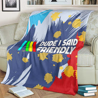 Dude I Said Friendly Graphic Blanket with Gold Paint Splatter and Retro Stripes