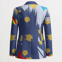 Dude I Said Friendly Graphic Blazer with Gold Paint Splatter and Retro Stripes