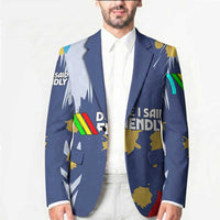 Dude I Said Friendly Graphic Blazer with Gold Paint Splatter and Retro Stripes