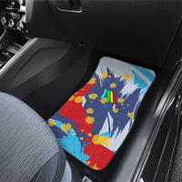 Dude I Said Friendly Graphic Car Mats with Gold Paint Splatter and Retro Stripes